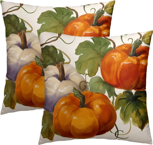 Vista 32 de Giwawa Juego de 2 fundas de almohada de calabaza otoñal de 16 x 16 pulgadas, fundas de cojín de algodón de madera de girasol para sofá, patio