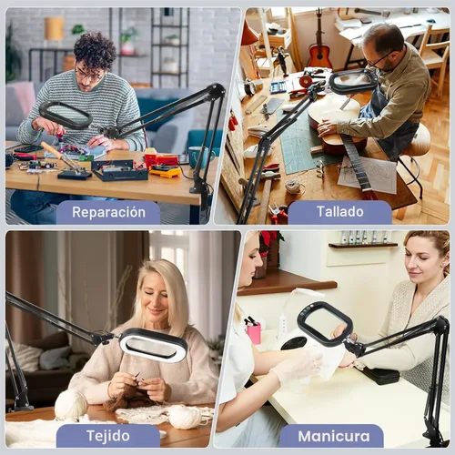 Vista 8 de Lupa rectangular de 10X con luz y abrazadera, 5 modos de color atenuables sin escalones, lupa iluminada con soporte manos libres, lámpara