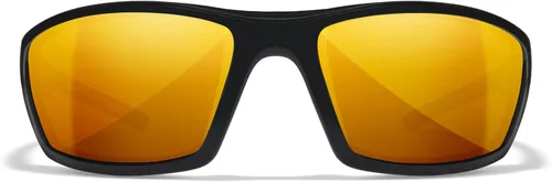 Vista 3 de DVX Charge - Lentes de sol – ANSI Z87.1 – Lentes de espejo naranja con montura negra brillante con puntas naranjas, gafas de seguridad que cumplen