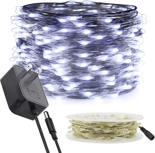 Vista 10 de RUICHEN Guirnalda de luces LED de alambre plateado con carrete de 99 pies, 300 luces LED de 99 pies, color verde