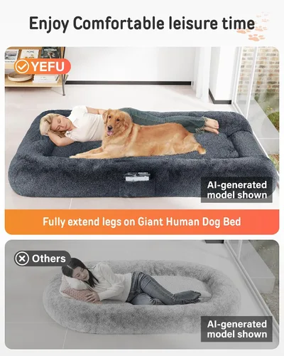 Vista 4 de YEFU Cama humana para perros adultos, camas grandes extra de 79 x 45 x 12 pulgadas, cama para perros de tamaño humano, funda de piel sintética Gris
