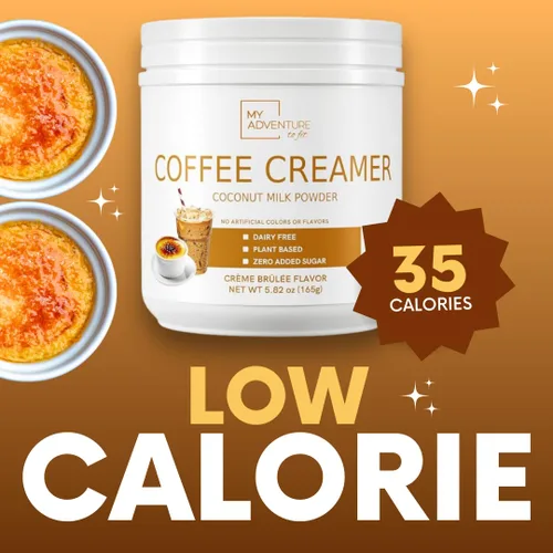 Vista 6 de Crema de café en polvo sin lácteos, crema en polvo sin azúcar para café caliente o helado, crema keto para mujeres y hombres, crema de coco baja