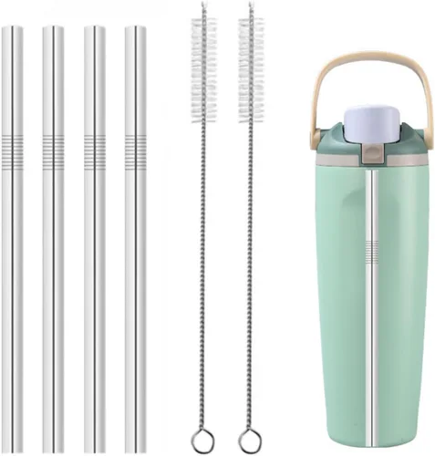 Vista 10 de Pajitas de repuesto de metal compatibles con vaso de acero inoxidable Owala Kids con aislamiento térmico de acero inoxidable de 12 oz/15 onzas