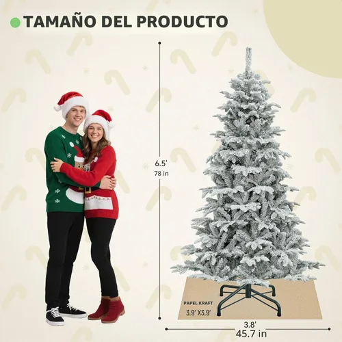 Vista 9 de GOOBED 6.5 ft Prelit Snow Flocked Christmas Tree, Layered Spruce w/Remote Christmas Tree w/ 760 Thickened Branch Tips, 350 Lights for Home, Office