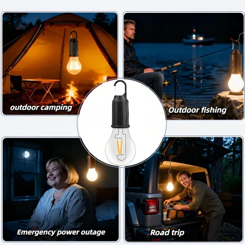 Vista 7 de Linterna LED portátil para campamento, gancho para colgar en cualquier lugar, recargable USB-C, 3 modos de brillo, resistente al agua