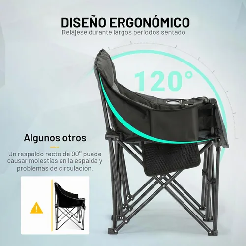 Vista 4 de Overmont Silla de camping doble de gran tamaño, plegable portátil con bolsa Loveseat Negro