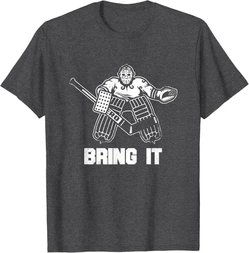 Vista 25 de Divertida camiseta gráfica de ropa de portero de hockey sobre hielo, Negro, S