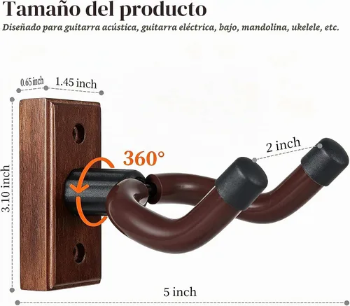 Vista 6 de Sound harbor Colgador de pared para guitarra, colgador de pared de madera maciza, 1 paquete
