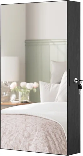 Vista 9 de SONGMICS Armario de joyería con espejo con luces LED integradas, organizador de almacenamiento de joyas montado en la pared o en la puerta, 3.8 x