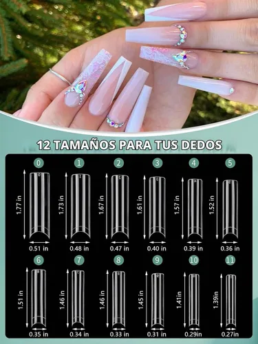 Vista 6 de LIONVISON Puntas de uñas cuadradas XL: 480 puntas de uñas extra largas sin