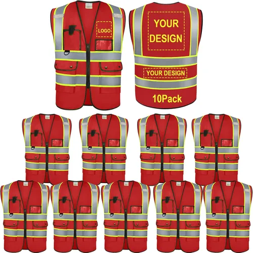Vista 22 de Chaleco Reflectante Clase 2 de Seguridad ANSI con Bolsillos y Cremallera de Alta Visibilidad Uniforme de Construcción K-verde-1pack-custom