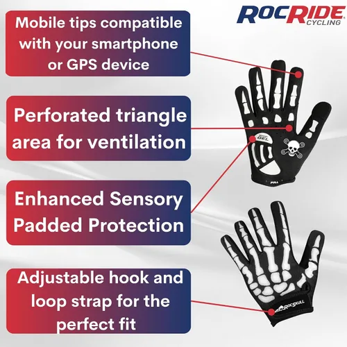 Vista 3 de RocRide Guantes de ciclismo con diseño de esqueleto, acolchados, dedos completos, para carretera, montaña, BMX, unisex, para hombres, mujeres