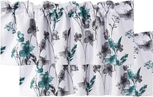 Vista 13 de H.VERSAILTEX cenefas de cortina 100% opacas para ventanas de cocina, juego de 2 paneles, estampado floral Cattleya Leah, cenefas térmicas aisladas