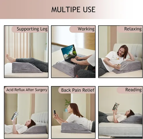Vista 7 de Almohada de cuña para dormir, almohada de cuña para cama después de la cirugía, almohada de espuma viscoelástica de 2 alturas para elevación