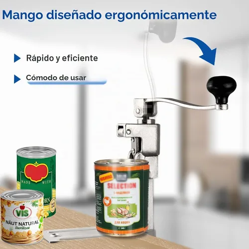 Vista 6 de Abridor de latas comercial resistente para 11100, abridor de latas industrial para 10 latas, abridor de latas manual con base de acero chapado