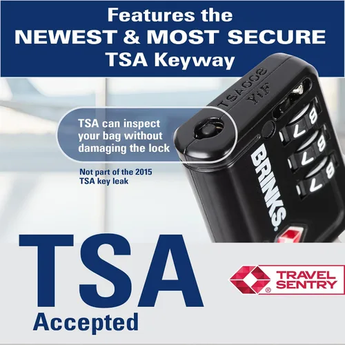 Vista 3 de Brinks TSA - Cerradura indicadora aceptada para equipaje, color negro, combinación reajustable, grillete largo de 2.5 pulgadas, llave TSA008 más