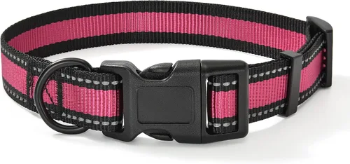 Vista 15 de Mile High Life - Collar para perro con rayas reflectantes 3M y correa de nailon, rojo, azul, verde, morado y rosa