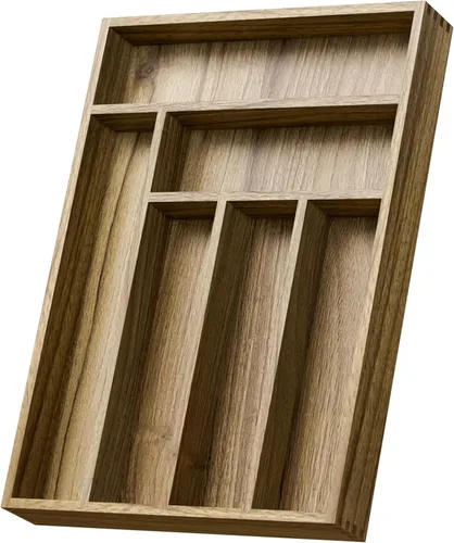 Vista 10 de Kiasthome Organizador de Cajón de Cubiertos de Madera de Acacia, Organizador de Cajón de Utensilios de Cocina con Divisores Ranurados, Organizador