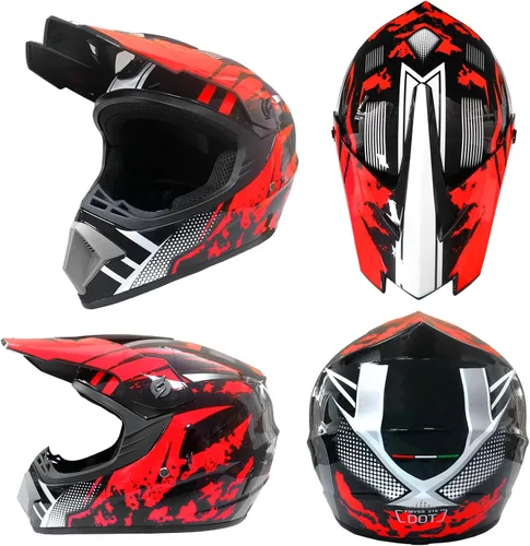 Vista 2 de Casco de motocross, casco de motocicleta ATV para jóvenes y adultos, casco de bicicleta de montaña, scooter ATV, aprobado por DOT con gafas guantes