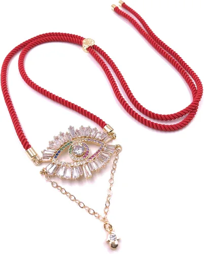 Vista 9 de Collar de amuleto de la suerte SIFRIMANIA con colgante de ojo maligno, longitud ajustable y vibrantes piedras de circonita cúbica para buena suerte