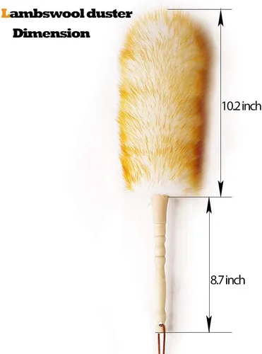 Vista 8 de J&A Plumeros de lana de cordero con mango de madera maciza, cabeza flexible, antiestático, cómodo agarres de 17.8 pulgadas de largo plumero