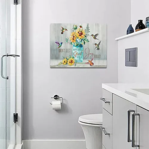 Vista 3 de Bulldog Leather Works Lienzo decorativo abstracto de colibrí y girasol, con citas inspiradoras, póster de flores de granja, decoración moderna