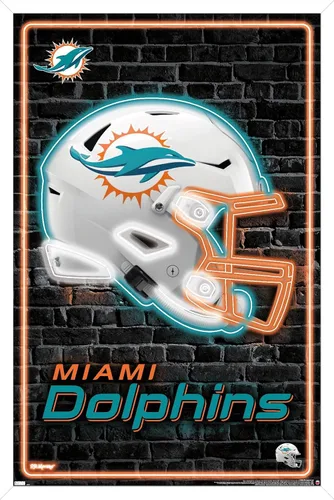Vista 13 de Trends International NFL Miami Dolphins - Póster de pared con casco neón 23, 22.4 pulgadas de largo x 14.7 pulgadas, versión enmarcada en madera