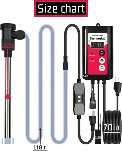 Vista 3 de Calentador de agua de inmersión de 1800 W, portátil, eléctrico, bañera de hidromasaje y piscina, calentador de agua totalmente sumergible