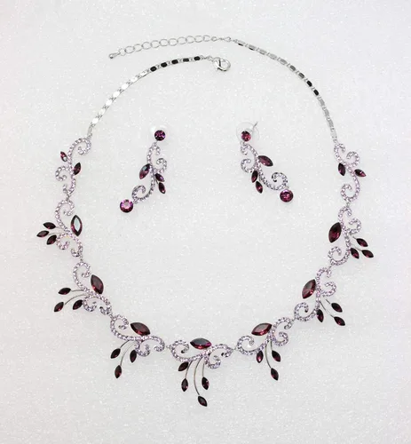Vista 2 de Faship Precioso juego de collar y pendientes de cristal de diamantes de imitación