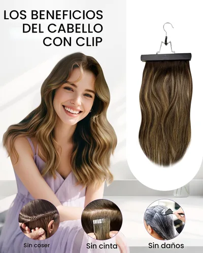Vista 5 de LaaVoo Extensiones de Cabello con Clip Ombre Negro Natural a Gris Plateado Mezclado Negro Balayage Extensiones de Cabello Humano con Clip