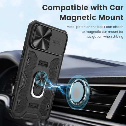 Vista 6 de Caka Funda para iPhone 13 Pro Max, iPhone 12 Pro Max con soporte y clip para cinturón, funda para cámara con soporte de anillo giratorio de 360°