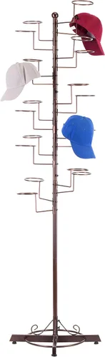 Vista 7 de MyGift Soporte grande de pie para sombreros, soporte organizador de gorra de béisbol, exhibición de peluca al por menor con 20 ganchos circulares