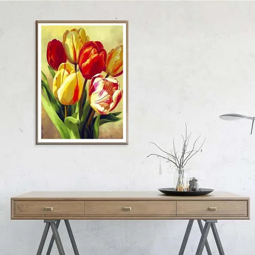 Vista 3 de Ginfonr Kit de pintura de diamantes de mosaico 5D para bricolaje, flores de tulipán, pintura con diamantes, plantas de arte de punto de cruz