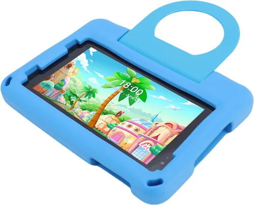 Vista 3 de PUSOKEI Juguetes de tableta de 7 pulgadas, tableta de educación de 2 cámaras frente al software instalado para el hogar (azul)