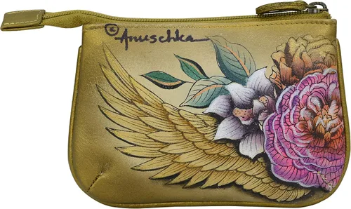 Vista 2 de Anuschka Bolsa de piel auténtica pintada a mano para mujer, con cremallera, 2 llaveros
