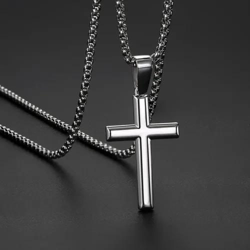 Vista 6 de Jstyle Collar de cruz para hombre, colgante de cruz de plata de ley con cadena Rolo para hombres y mujeres, 16-24 pulgadas, Circonia cúbica