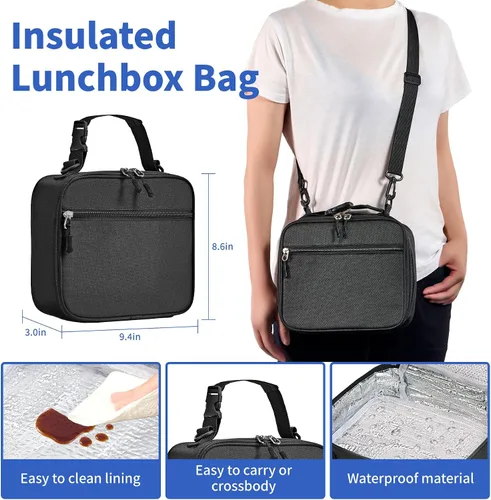 Vista 4 de Lonchera Bento para niños con contenedor térmico de alimentos (9 onzas), lonchera de 4 compartimentos, divisor ajustable, lonchera Bento a prueba