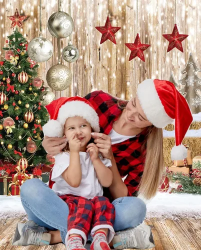 Vista 4 de CHAIYA Telón de fondo de Navidad de 5 x 7 pies, telón de fondo de madera para invierno, nieve, árbol de Navidad, regalo de Navidad, fiesta familiar