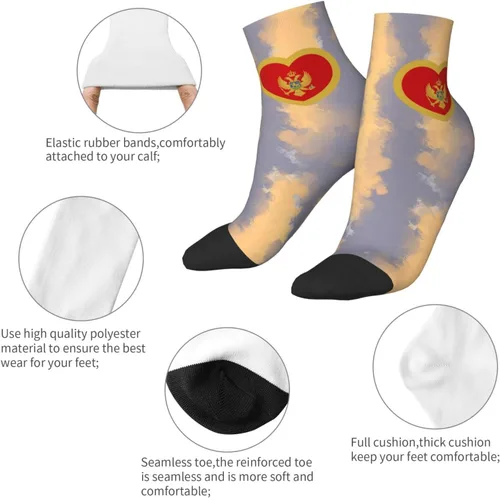 Vista 5 de Love Montenegro Flag Heart Ankle Socks Winter Low Cut Sports Warm Comfort Breathable Casual Socks For Mens And Womens