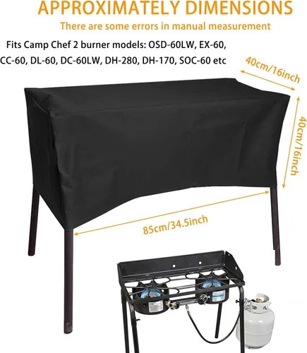 Vista 2 de Cubierta resistente para estufa de patio, cubierta de parrilla de 2 quemadores para exteriores para estufa Camp Chef de 2 quemadores EX60P, EX60LW
