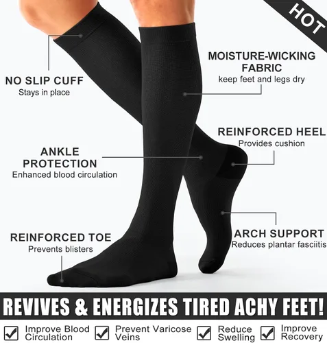 Vista 7 de Calcetines de compresión para mujeres y hombres (3 pares) El mejor apoyo para enfermeras, correr, senderismo, recuperación y calcetines de vuelo