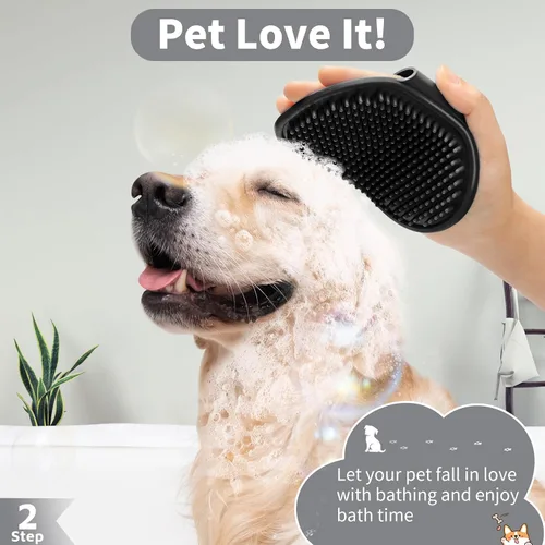 Vista 3 de Comotech 6 piezas: cepillo de baño para perros y cepillo de dientes para perros Cepillo de champú y estropajo con mango ajustable para perros
