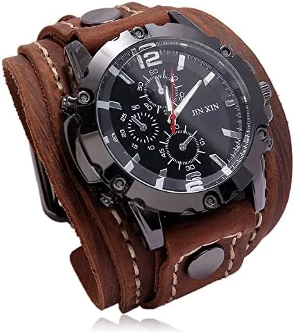 Vista 2 de Reloj retro para hombre, reloj casual para hombre, reloj retro hip-hop punk para hombre, reloj de correa ancha para hombre, reloj de cuarzo
