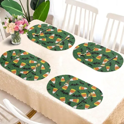 Vista 5 de Corn Green Placemats Set of 2 12 x 18 Inch Leather Table Mats Seasonal Table Placemats Protector PU Desk Mat Heat Resistant Washable Easy Clean for