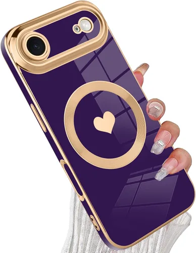 Vista 48 de tharlet Funda Magnética para iPhone 11 [Compatible con Magsafe] Lindo Corazón de Amor de Lujo Chapado Borde Dorado Parachoques con Lente de Cámara