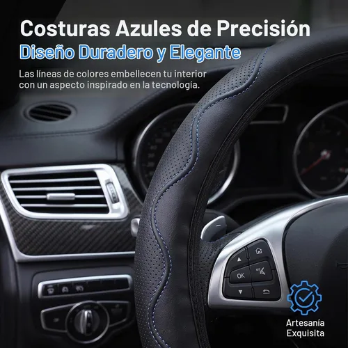 Vista 3 de Funda elástica para volante de coche universal de 15 pulgadas, fundas de volante de microfibra suave de cuero transpirable, antideslizante y Azul