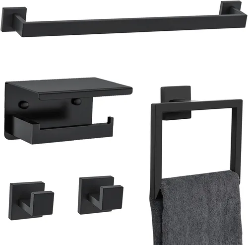Vista 11 de Juego de accesorios de baño de 10 piezas en oro cepillado Juego de barra de toallas doradas, toallero/estante para baño, juego de accesorios de baño