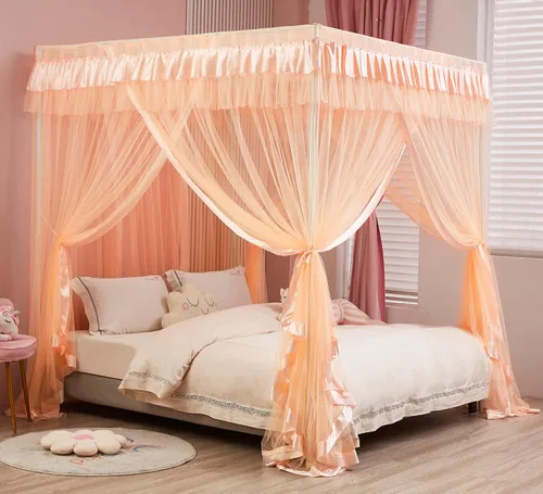 Vista 12 de Mengersi Cortina para Dosel de Cama Princesa, con 4 Esquinas, Dosel con Mosquitero para Cama de Princesa (Blanco, Doble)