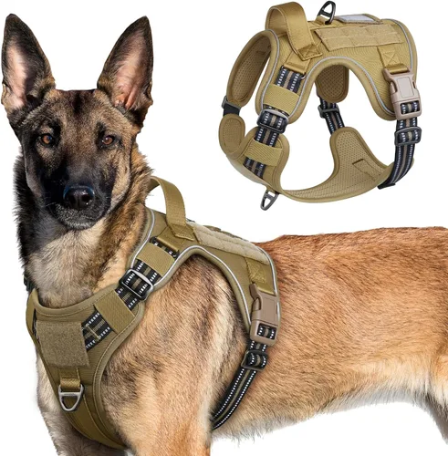 Vista 67 de rabbitgoo Arnés táctico para perros pequeños, chaleco de servicio militar sin tirones con asa y Molle, de fácil control para entrenar y caminar