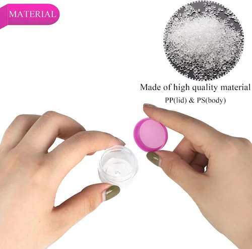 Vista 3 de 100 piezas de 5 gramos de envases de muestra, tarros vacíos de 5 ml con tapas, envases cosméticos pequeños, tarros de muestra mini con 8 piezas